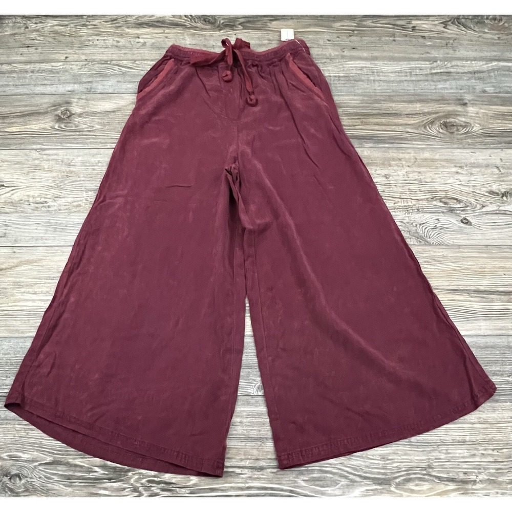 Anthropologie SATURDAY‎ SUNDAY Pants XS Wine Red Eudora Crop Wide Leg Lyocell